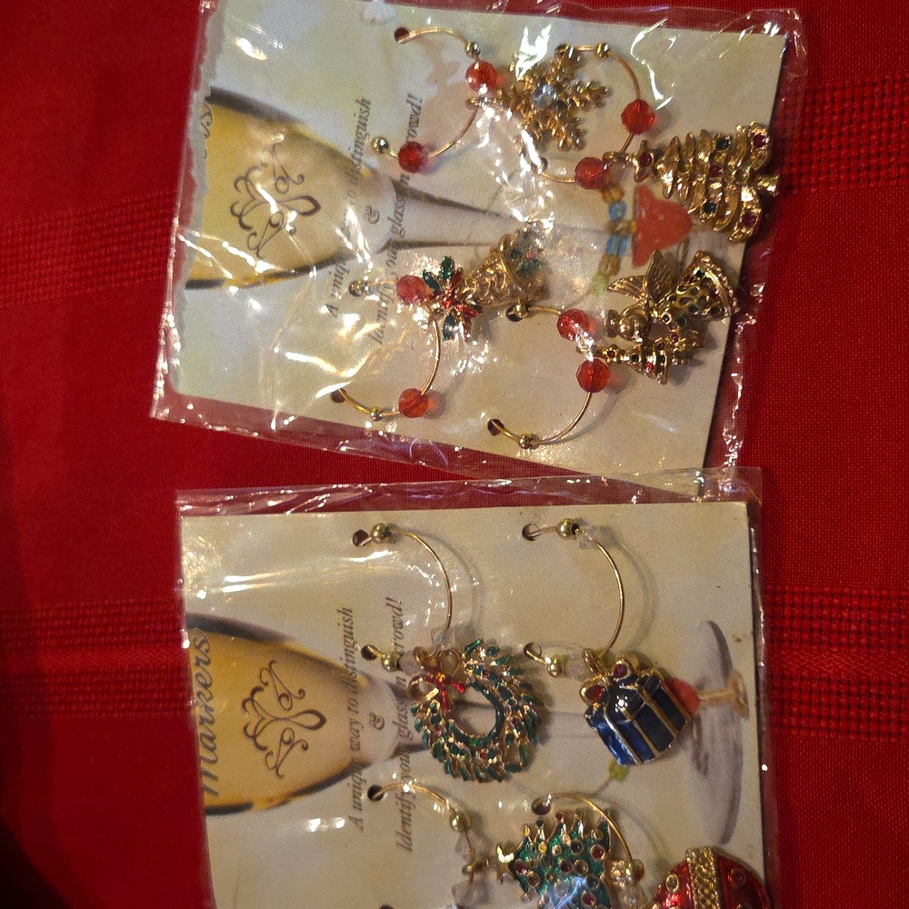Vintage 90s New 2 set wine glass charms 8 pcs